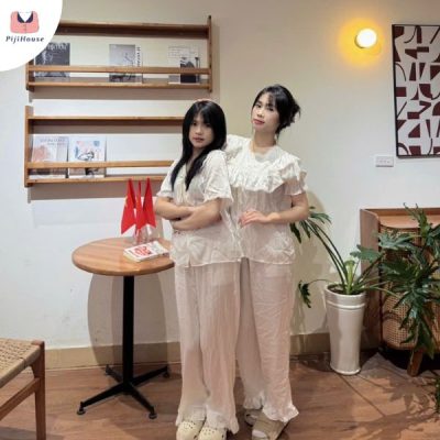 set pijama lụa cộc dài