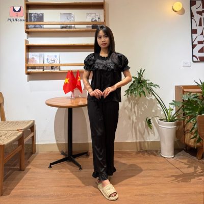 set pijama lụa cộc dài