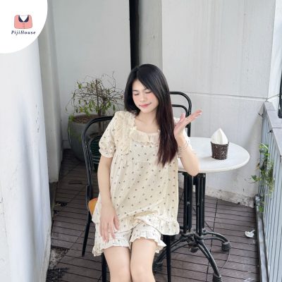Mẫu bộ đồ mặc nhà mùa hè đẹp với đồ ngủ "Kem Nơ Mộng Mơ" hoạ tiết nơ